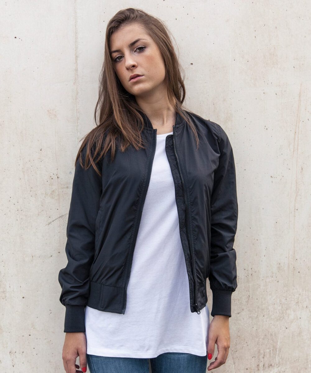 Embroidered Women's Light Bomber Jacket for custom branding and promotional clothing. Perfect for wo.