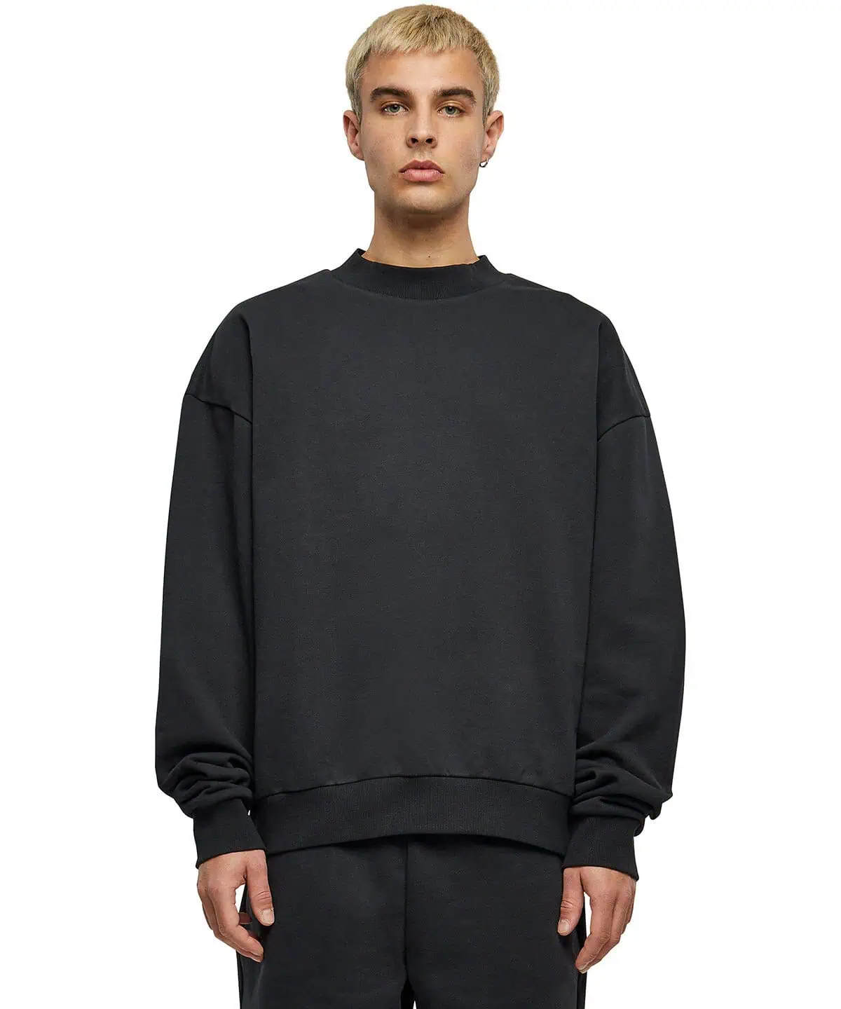 Unisex black crewneck sweatshirt, ideal for personalised workwear and embroidered uniforms for various industries and businesses.
