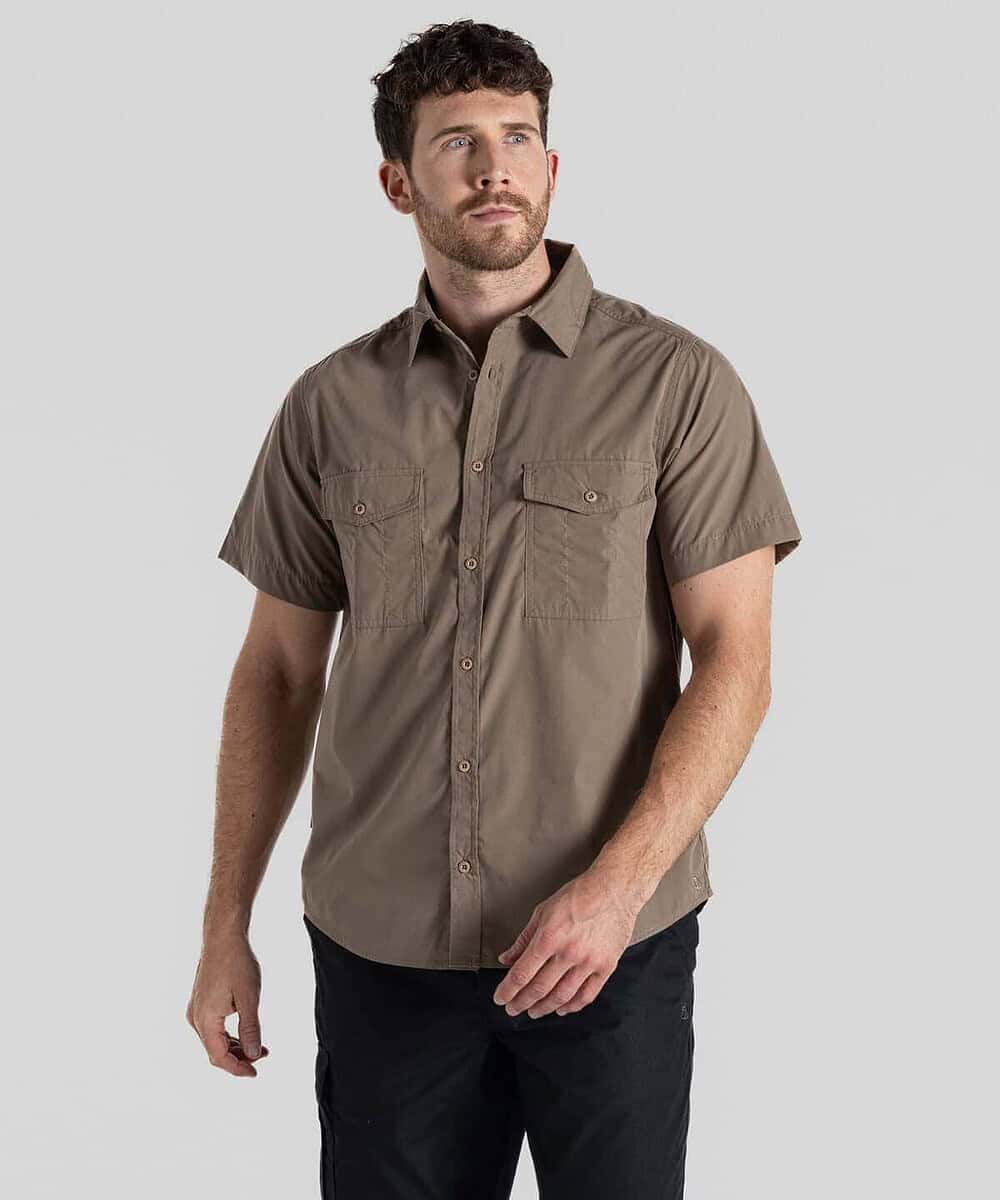 Embroidered Craghoppers CR542 Expert Kiwi short-sleeved shirt, ideal for workwear and custom embroid.