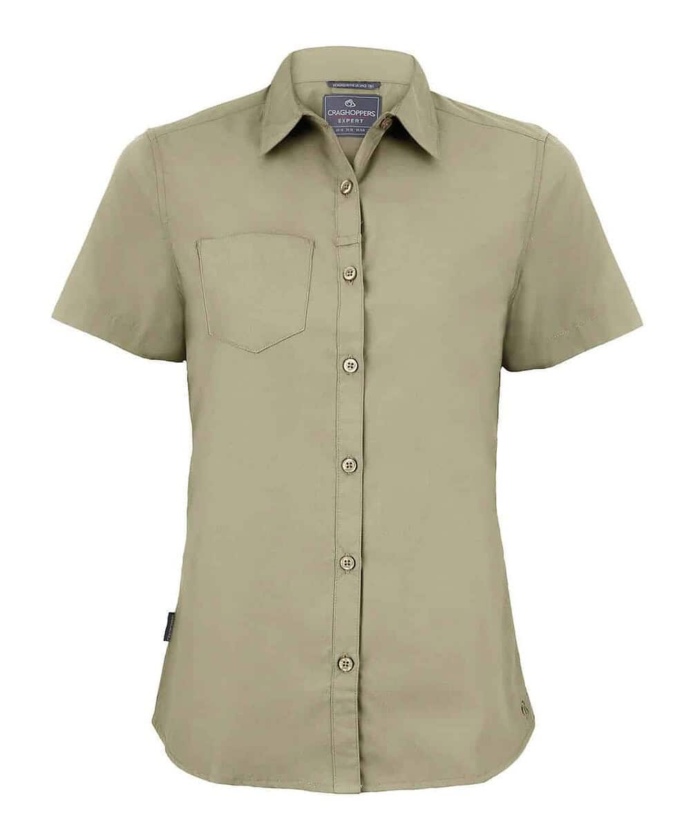 Embroidered Craghoppers women's short-sleeved work shirt, perfect for outdoor activities and profess.