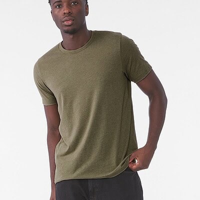 Olive green Bella Canvas CV011 unisex sueded tee for custom embroidery and printing.