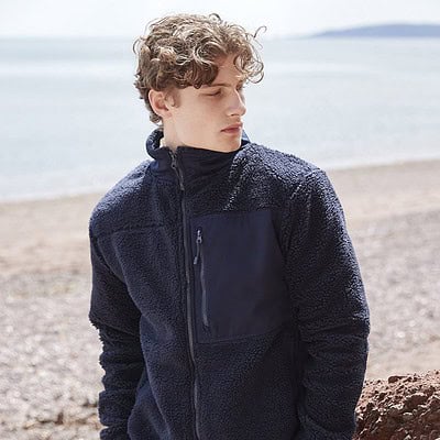 Recycled Sherpa fleece jacket ideal for corporate and site teamwear, offering warmth and comfort.