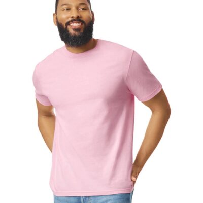 Pink Gildan GD001 softstyle adult T-shirt, ideal for custom embroidery projects.