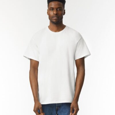 Adult white T-shirt for custom embroidery and printing.