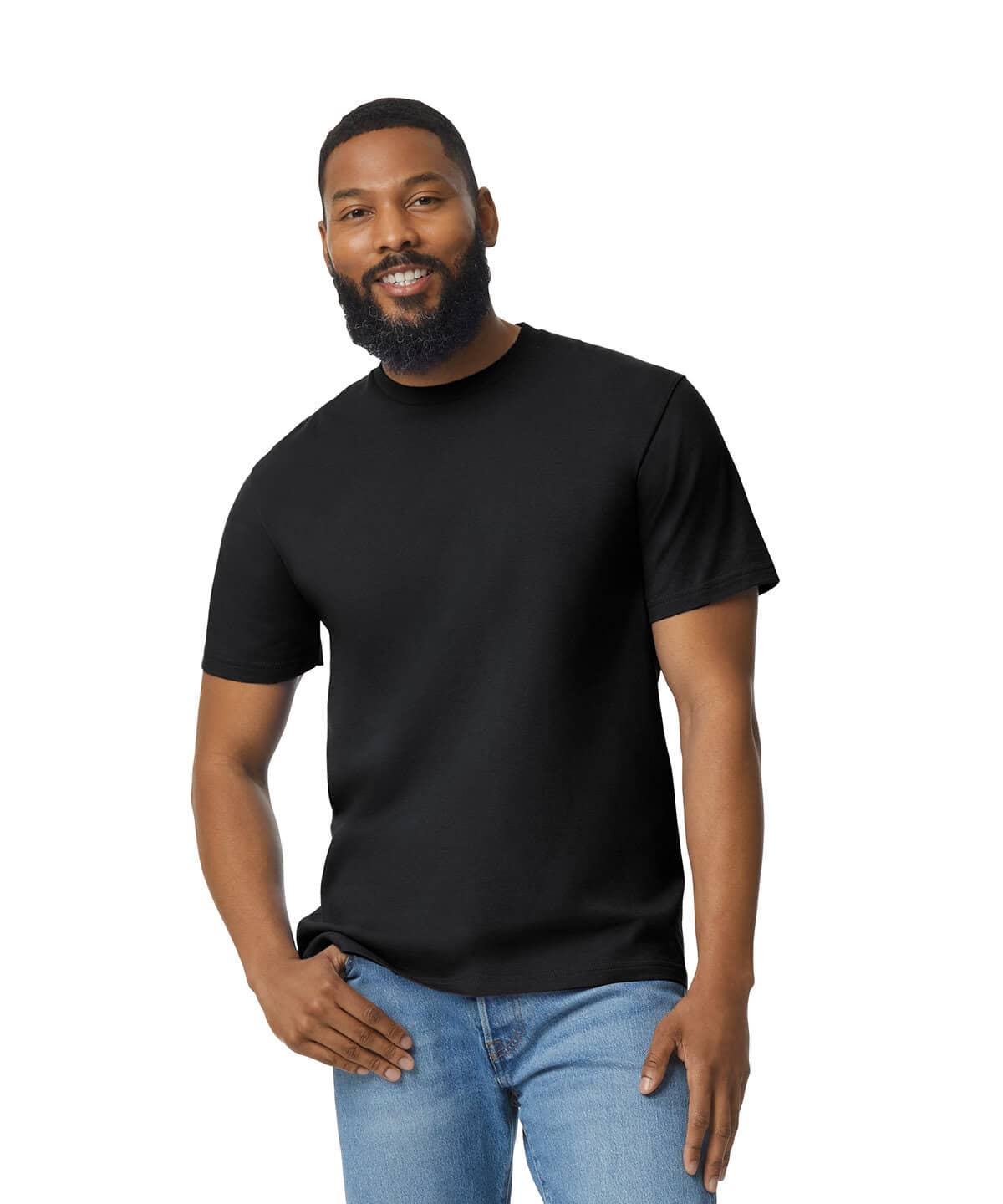 Men's black casual t-shirt suitable for embroidered workwear and personalised uniforms, featuring a comfortable fit and versatile style.