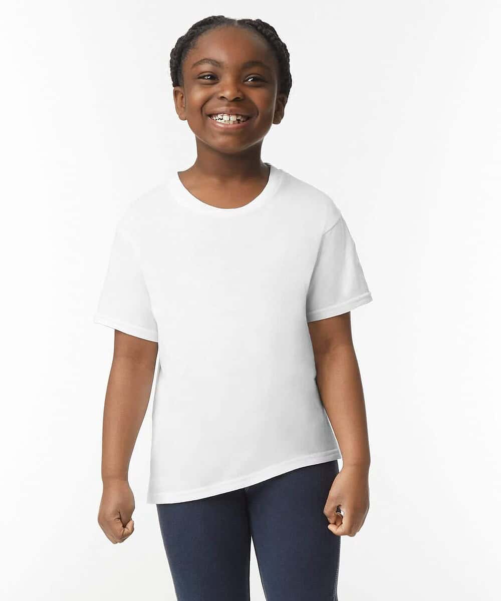 White Gildan youth T-shirt, perfect for custom embroidery and printing.