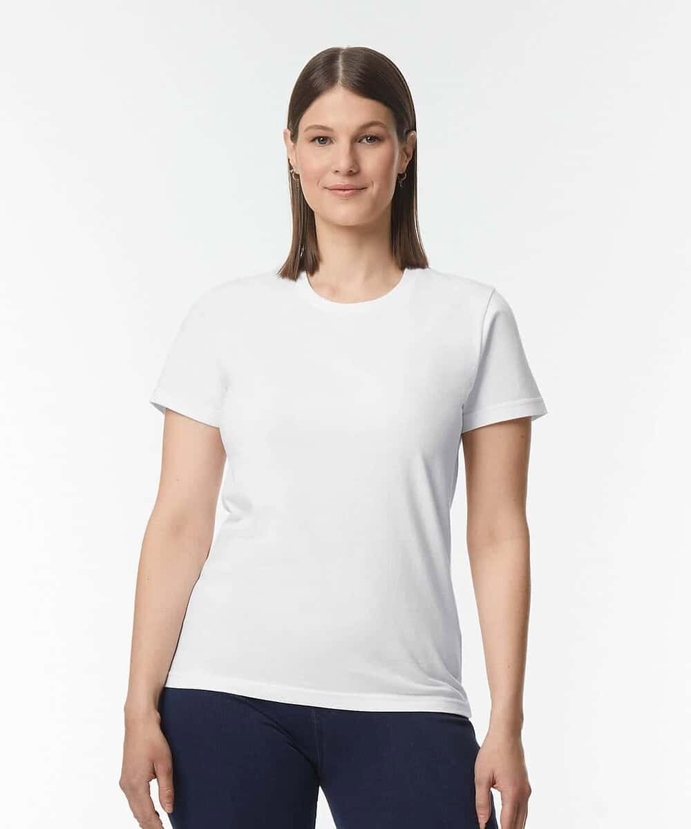 Comfortable white women's T-shirt for custom embroidery. Perfect for workwear and promotional clothi.