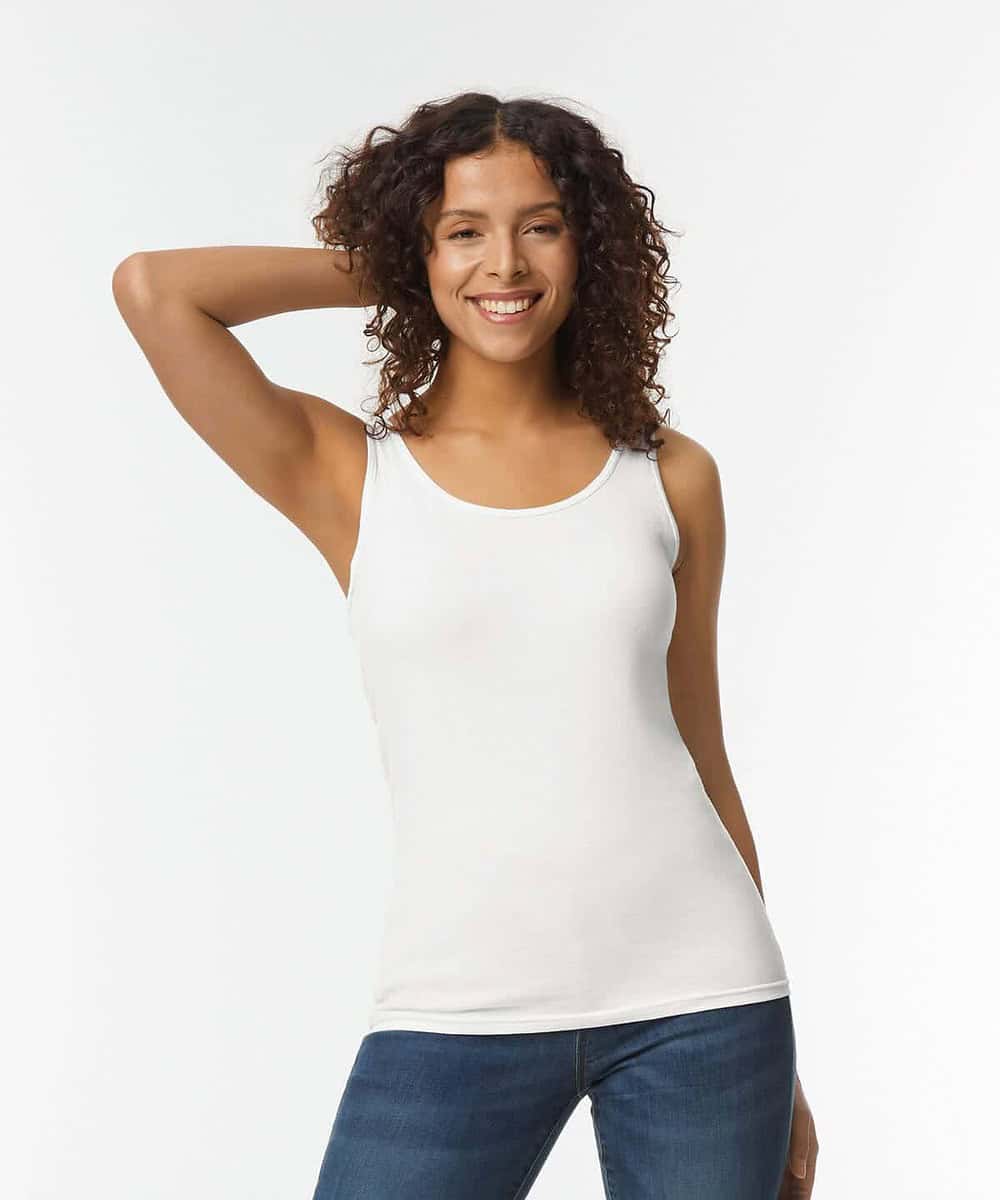 Women's white tank top for embroidery and printing.