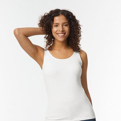 Women's white tank top for embroidery and printing.