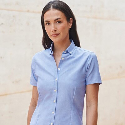 Womens short sleeve Oxford shirt, ideal for workwear and uniforms. Stylish, comfortable, and profess.