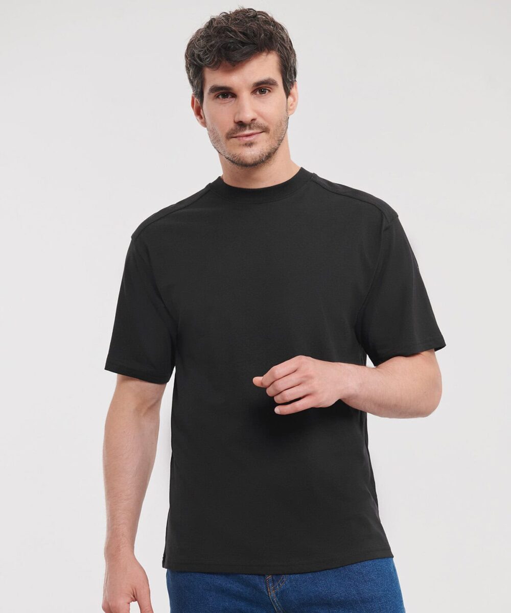 Men's black professional T-shirt for work or casual wear. Comfortable, durable, and suitable for cus.