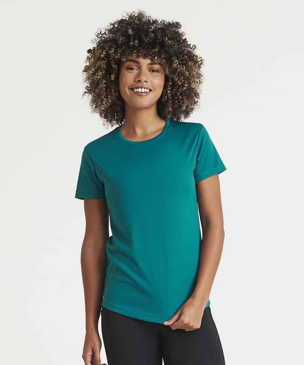Teal women's T-shirt, ideal for workwear, casual outfits, and embroidery.