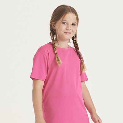 Kids pink T-shirt, suitable for workwear or casual use, featuring a comfortable fit and vibrant colo.