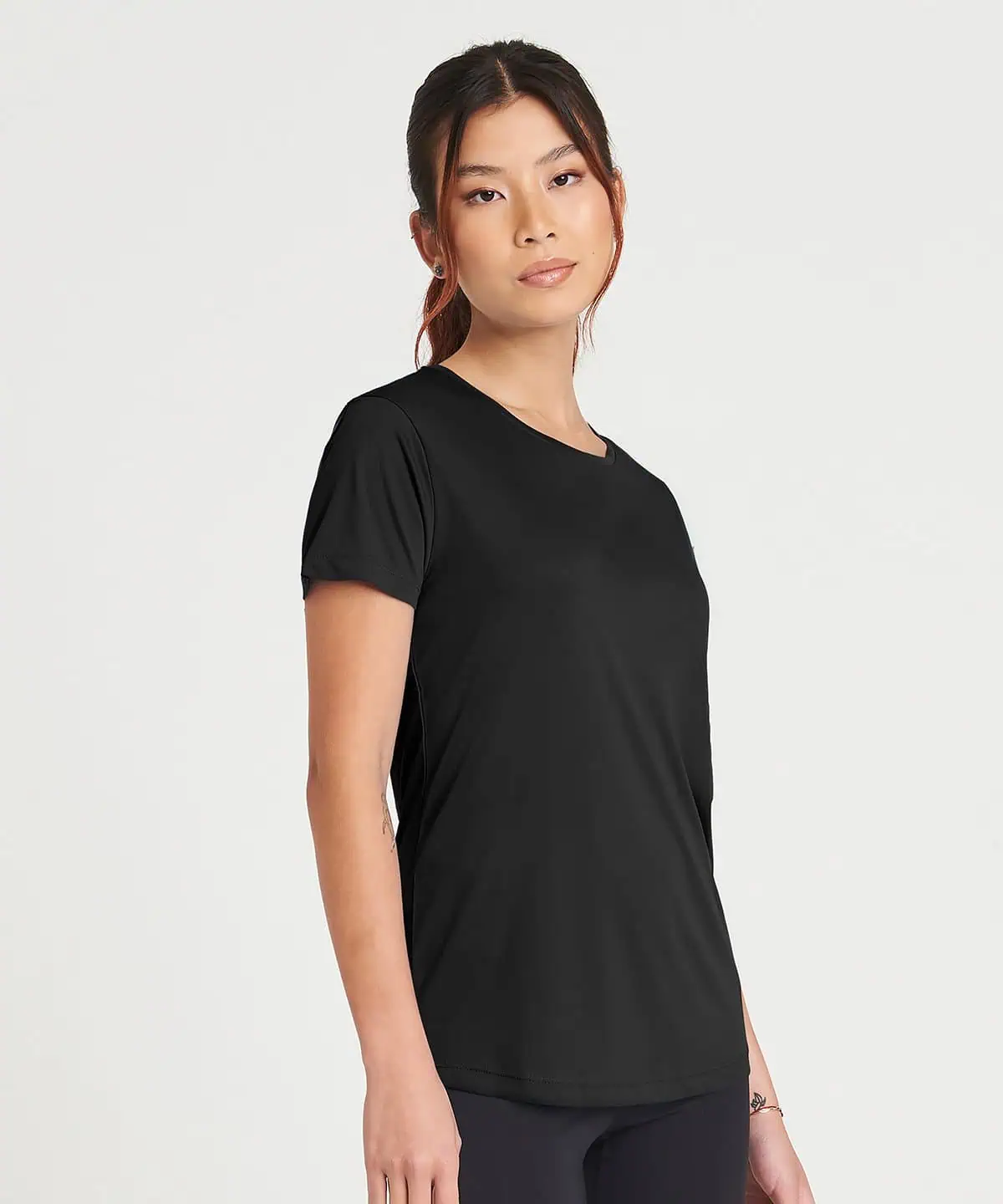 Performance black embroidered workwear t-shirt for personalised uniforms and corporate branding.
