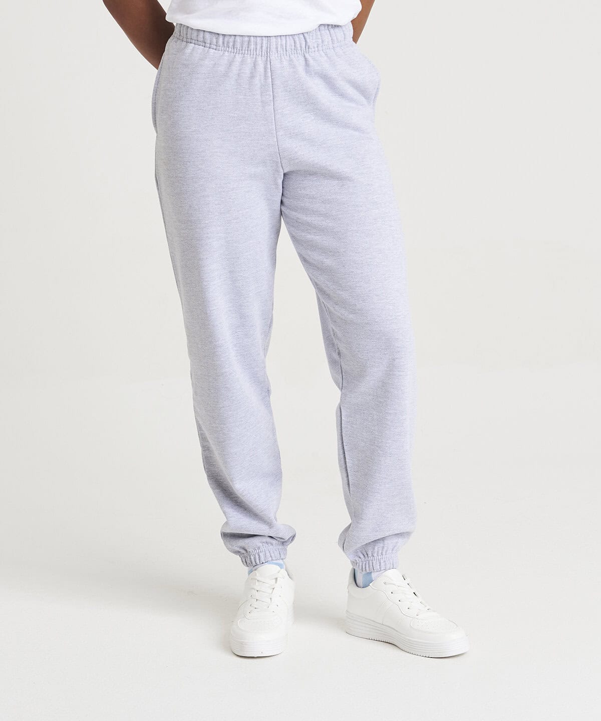 Comfortable grey embroidered workwear joggers with elasticated cuffs and drawstring waist.