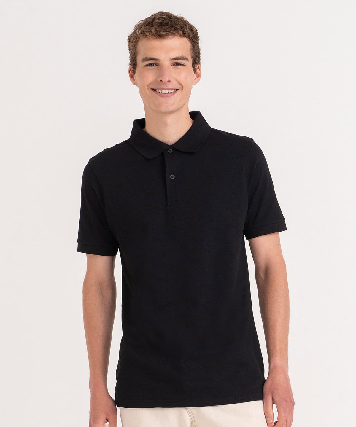 Men's black embroidered polo shirt, ideal for workwear and personalised uniforms, showcasing quality embroidery and comfort for professional or casual settings.