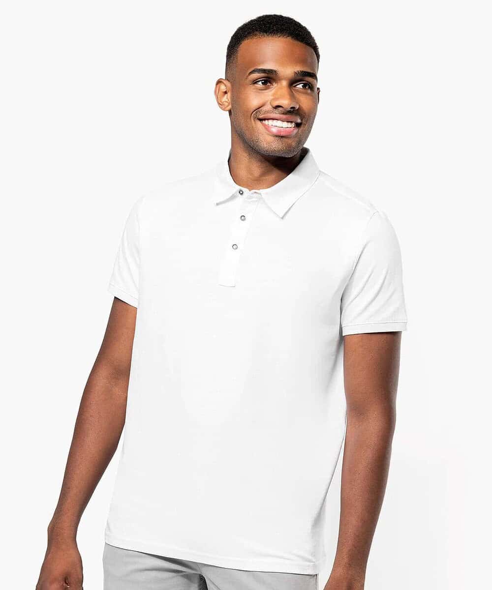 High-quality white polo shirt for workwear and team uniforms. Comfortable, durable, and suitable for.
