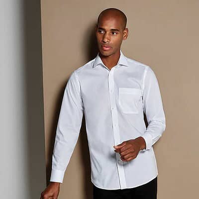 Elegant white long-sleeved poplin shirt for embroidery. Perfect tailored fit for professional workwe.