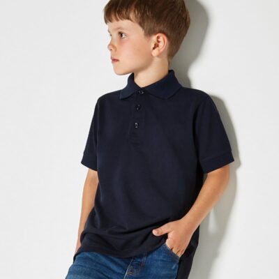 Kids' professional polo shirt in navy blue, perfect for school or sports. Comfortable, durable, and.