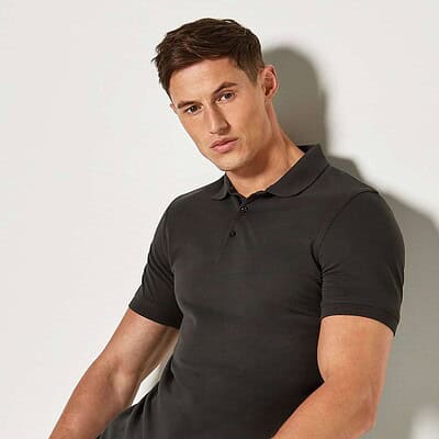 Embroidered black polo shirt, ideal for workwear and branding. Durable, comfortable, perfect for emb.