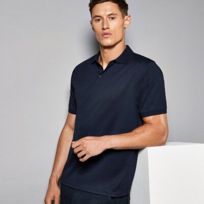 Men's navy blue professional polo shirt, perfect for workwear and uniforms.