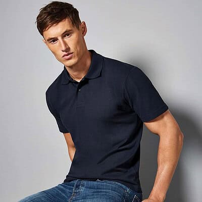 Polo shirt for workwear, navy blue, comfortable fit, ideal for professional team uniforms.