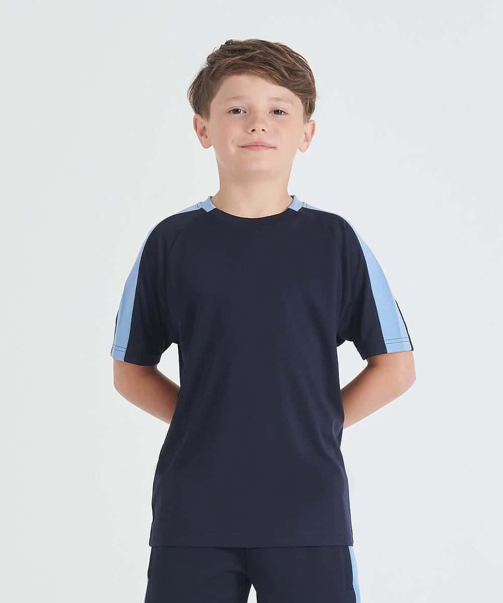 Embroidered Kids Team T-Shirt in navy with light blue details, perfect for custom embroidery and pri.