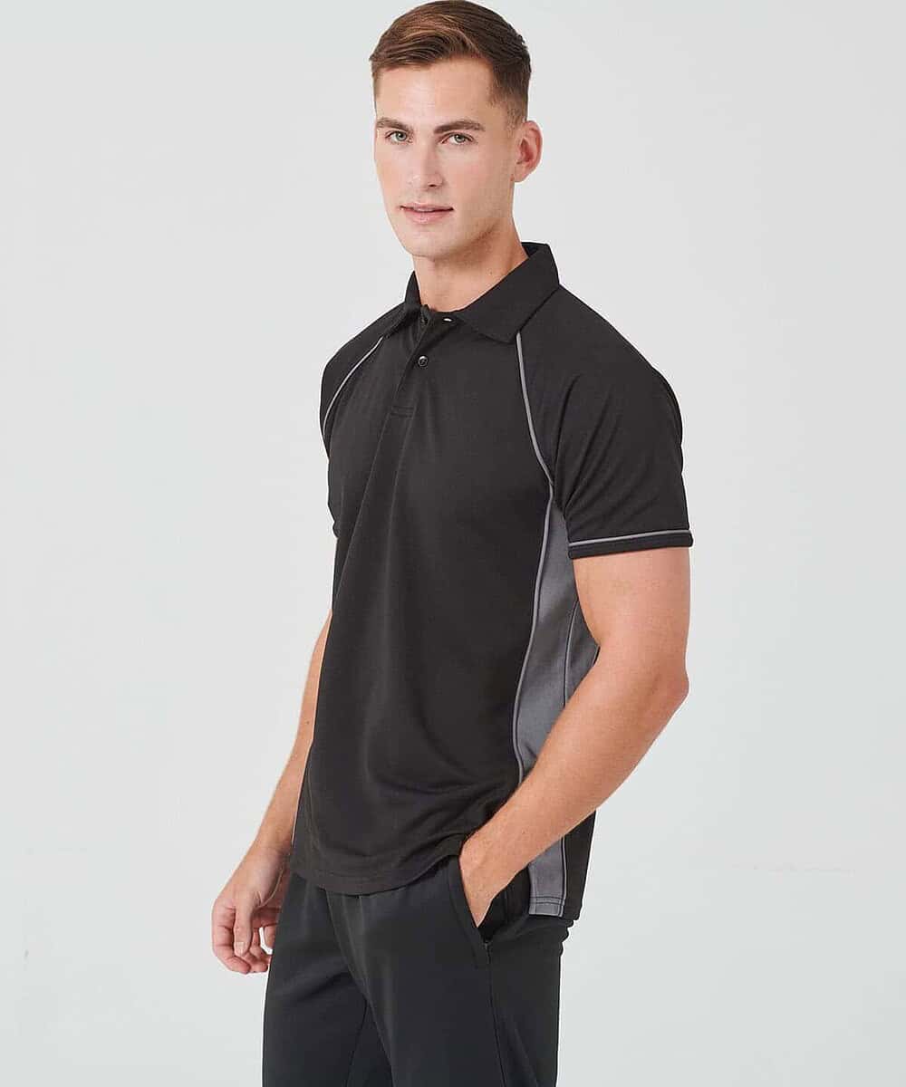 Performance Piped Polo with contrasting piping, ideal for custom embroidery and workwear.