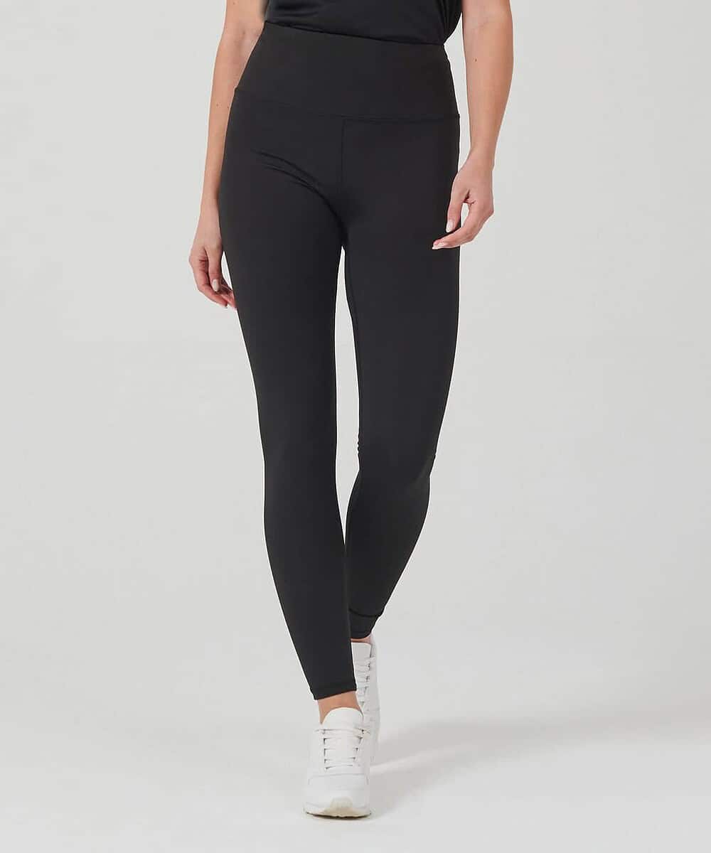 Womens black team leggings for embroidery and printing, comfortable fit.