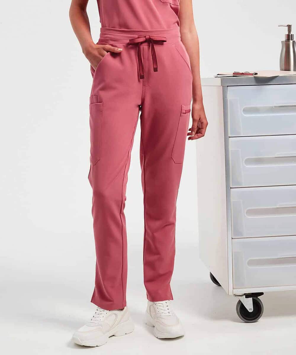 Relentless women's cargo trousers in pink, perfect for embroidery and workwear. Comfortable, stylish.