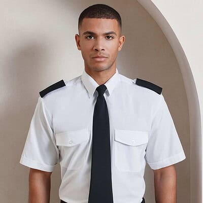 Embroidered pilot shirt with short sleeves, ideal for uniforms and personalised workwear. Perfect fo.