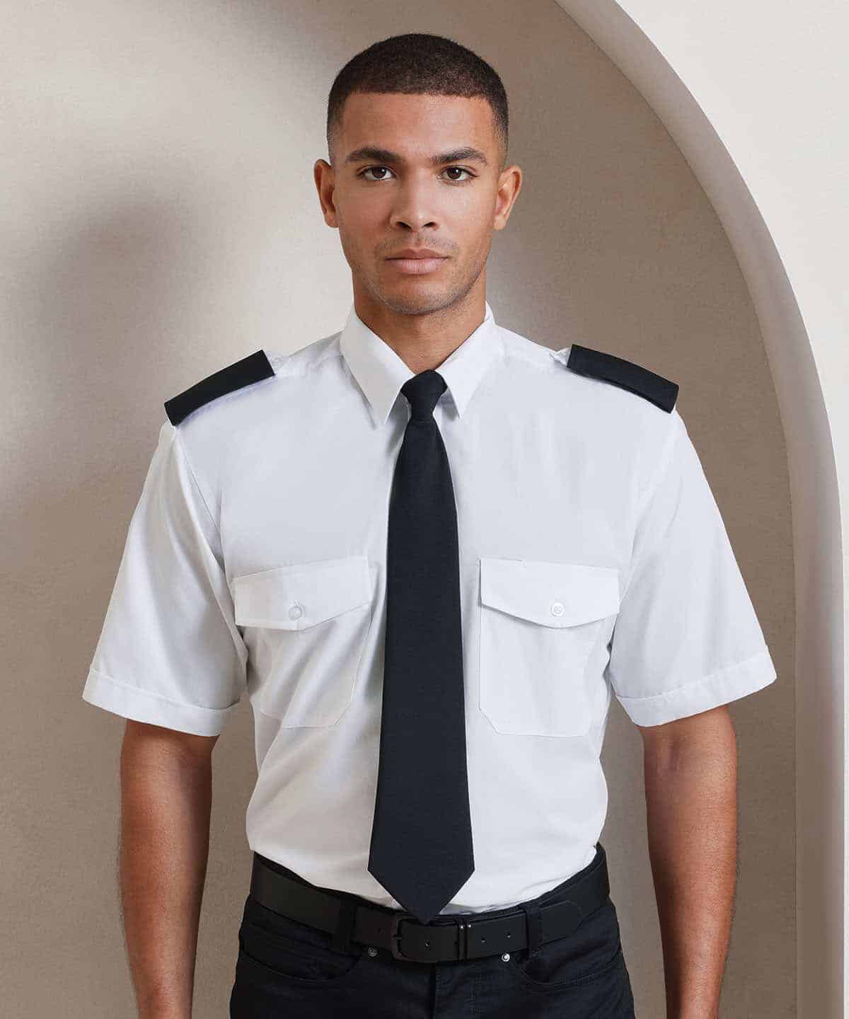 Embroidered pilot shirt with short sleeves, ideal for uniforms and personalised workwear. Perfect fo.