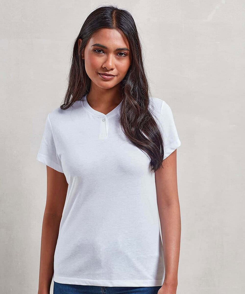 Elegant white women's cotton-rich T-shirt for personalised embroidery. Perfect for workwear and casu.