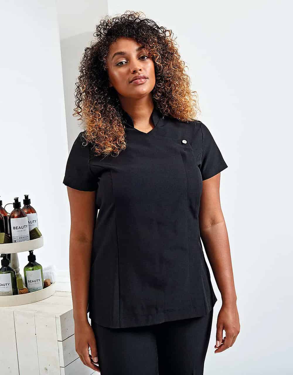 Embroidery workwear top with personalised logo for professional uniforms.