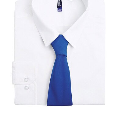 Elegant white shirt with a blue personalised tie, ideal for embroidery and professional uniforms.