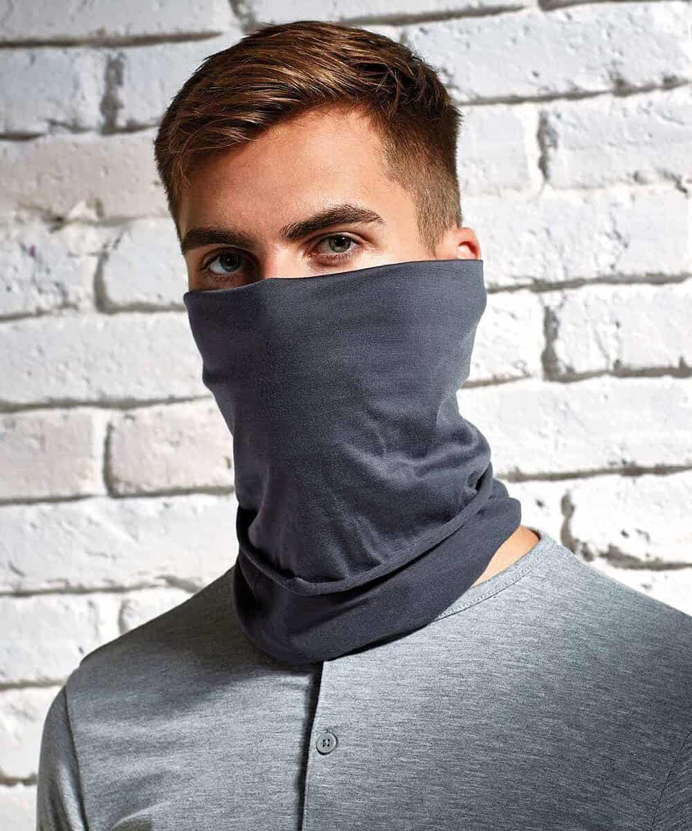Snood face covering in dark grey, ideal for personalised embroidery and promotional use.
