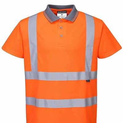 High-Vis Short Sleeve Polo for Work Safety and Visibility.