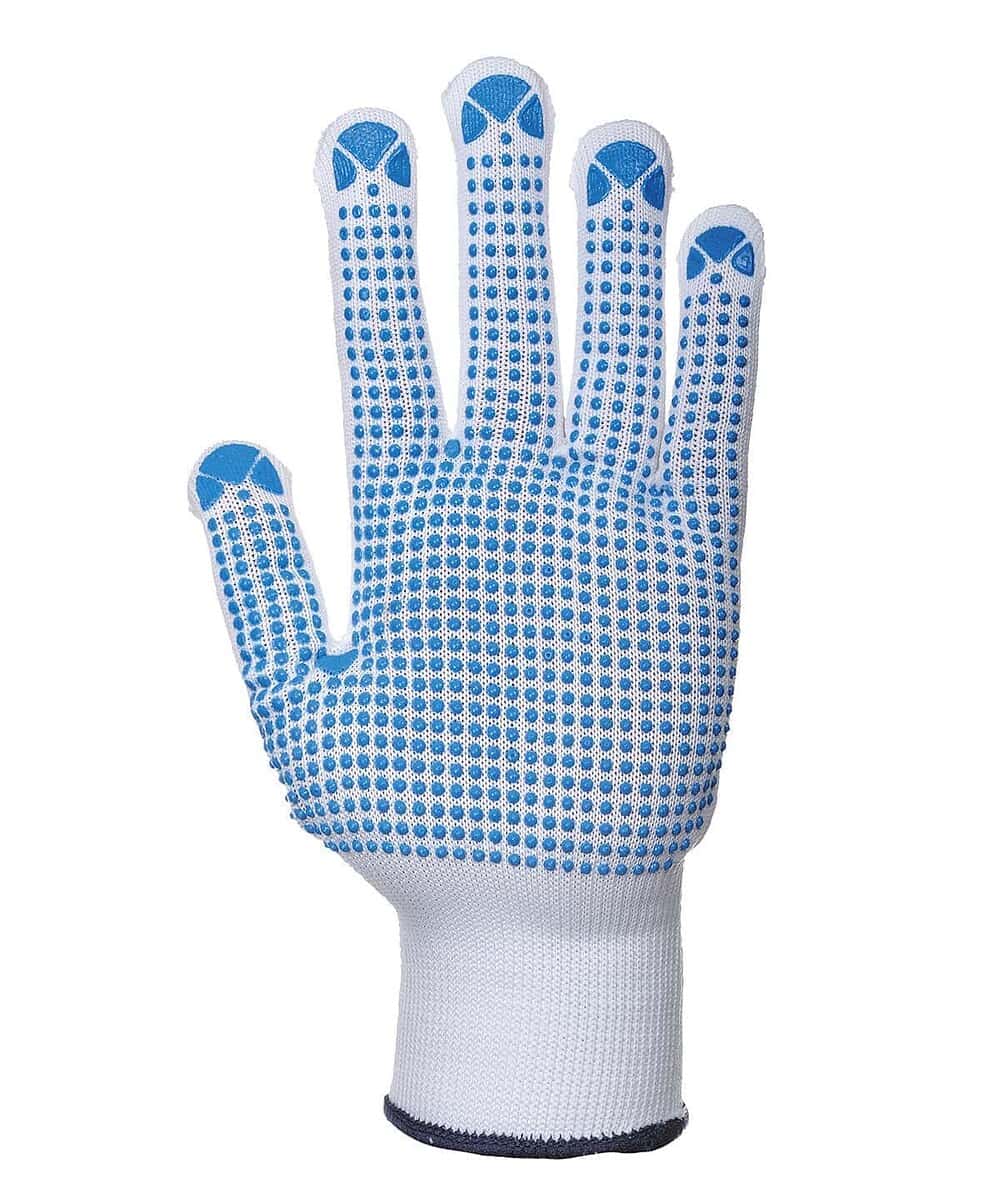 Blue nylon polka dot glove with personalised embroidery for workwear.
