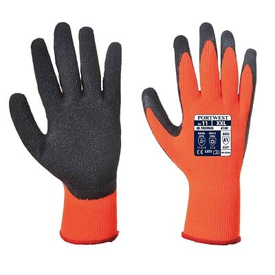 Thermal grip glove with black and orange design, ideal for personalised embroidery workwear.