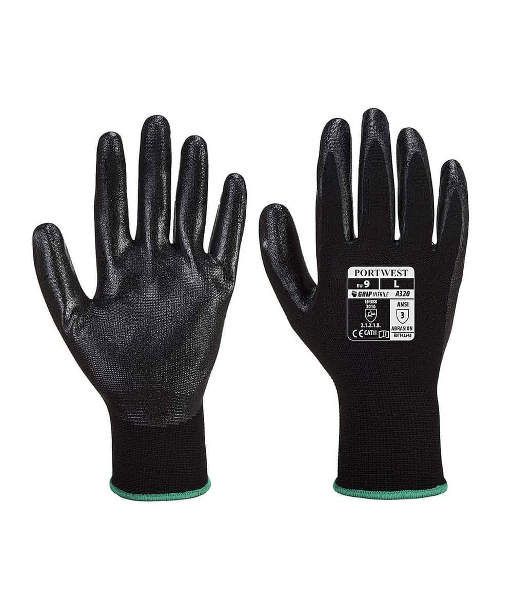Black Portwest Dexti Grip Gloves with textured palms for enhanced grip.