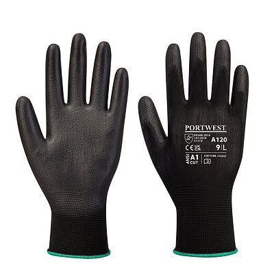 Black Portwest work glove with PU palm for durability.