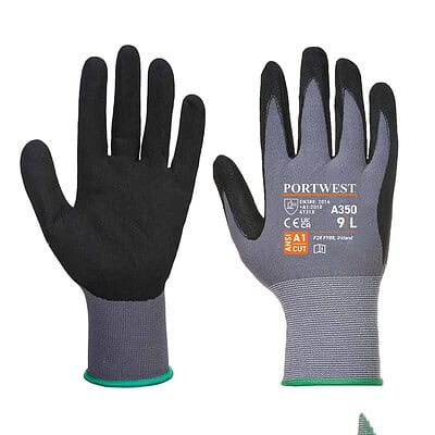 High-quality Portwest Dermiflex A350 gloves with personalised embroidery for industrial work. Durabl.