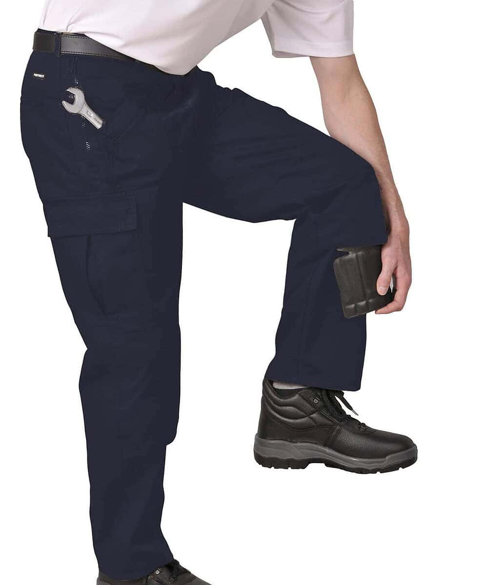 Image of Portwest PW101 Action Trousers with a wrench pocket, ideal for personalised embroidery.