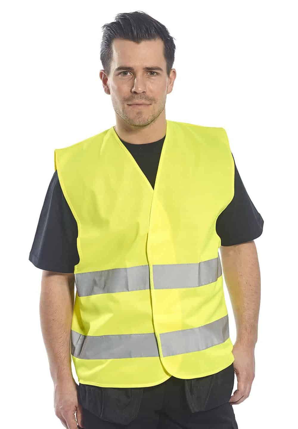 High visibility embroidered workwear safety vest for personalisation and uniforms.