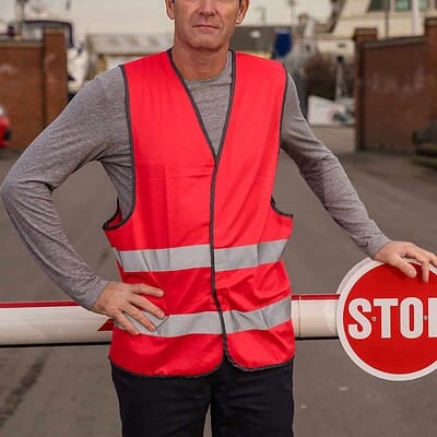 Hi-Vis safety vest with reflective stripes, personalised for workwear and embroidery.