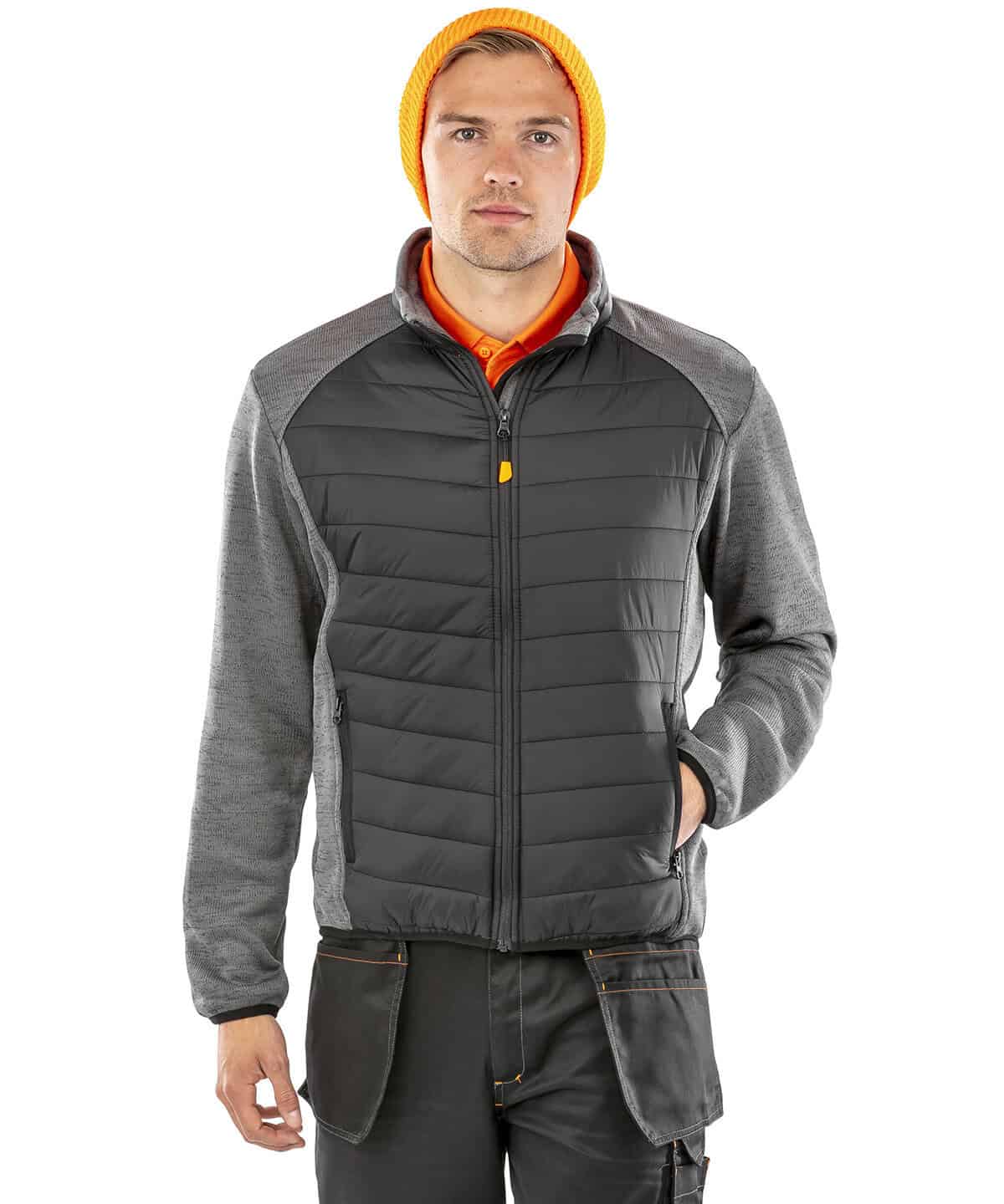 Reversible embroidered workwear jacket with personalised branding and high visibility features.