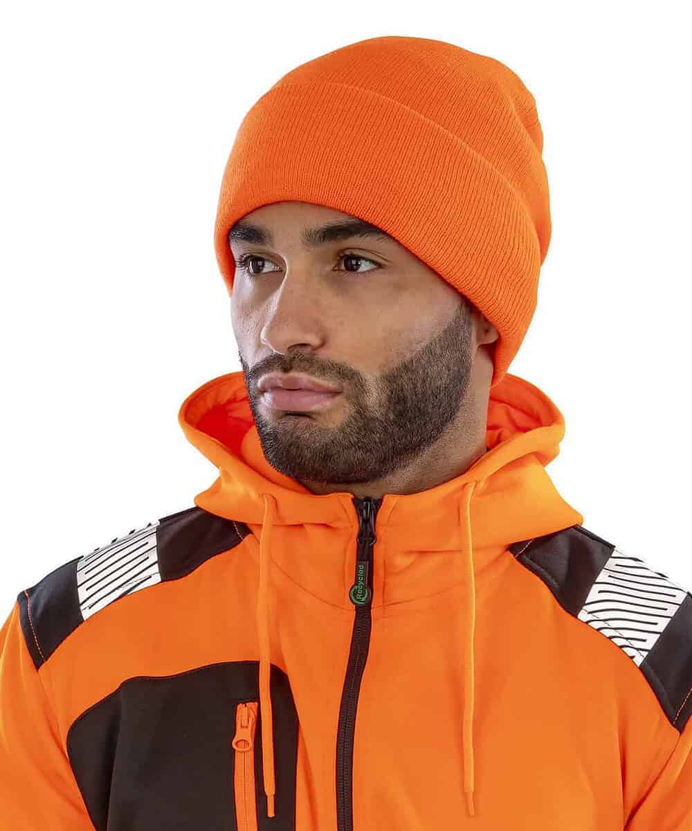 Bright orange heavyweight Thinsulate beanie with personalisation options for winter workwear.