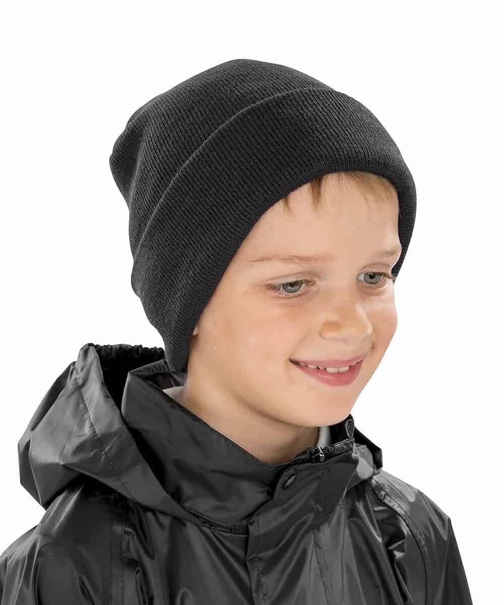 Kids woolly ski hat with personalised logo for winter warmth and style.
