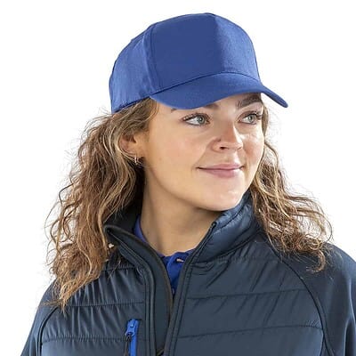 Recycled RC984 core baseball cap with personalised logo embroidery. Eco-friendly headwear for work o.