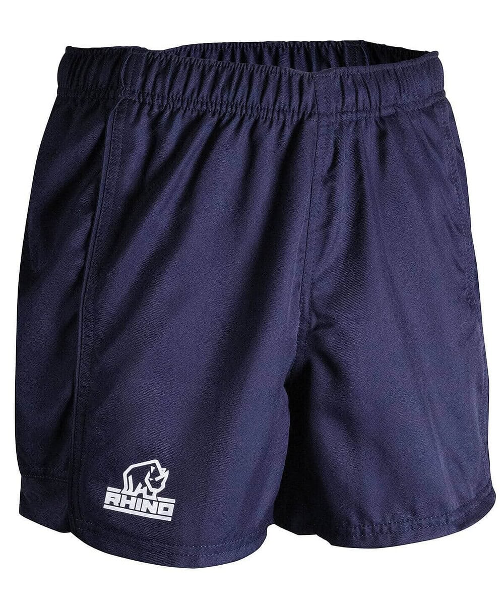Navy Rhino Auckland work shorts with logo, ideal for team uniforms.